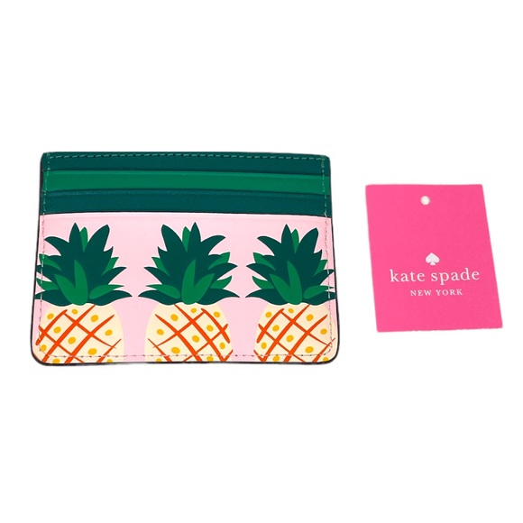 Kate Spade Pineapples Colada Credit Card Wallet Green Pink - Picture 4 of 6